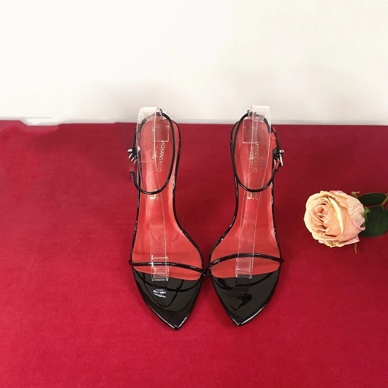 New 12cm Minimalist Ultra-fine Straight Strap High-heeled Shoes with Sexy Ankle Straps Plus Size Slim Heel Bed Sandals Women's image 5