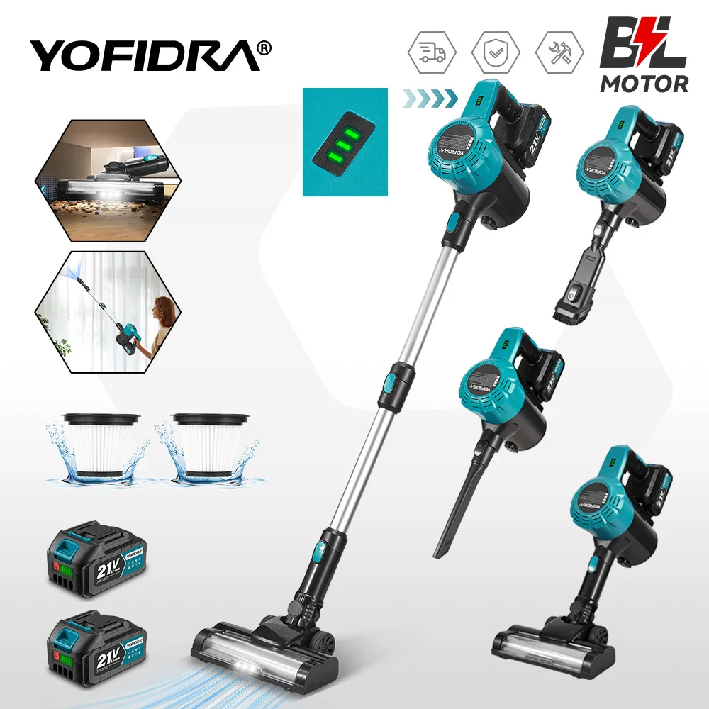 YOFIDRA 1800W Bürstenloser Staubsauger 30KPa 1,5L Tragbarer Leistungsstarker Sauger Haushaltsreinigungsgeräte für Makita 21V Akku