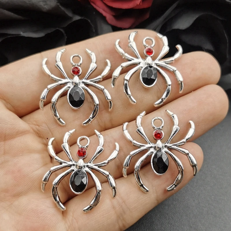 

5pcs Antique Silver Color Halloween Blood Red Spider Charms Pendant Designer Charms Fit Jewelry Making DIY Jewelry Findings