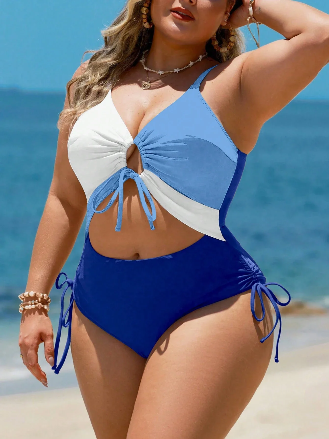 

Colorblock Patchwork Elegant Plus Size One Piece Swimsuit For Women