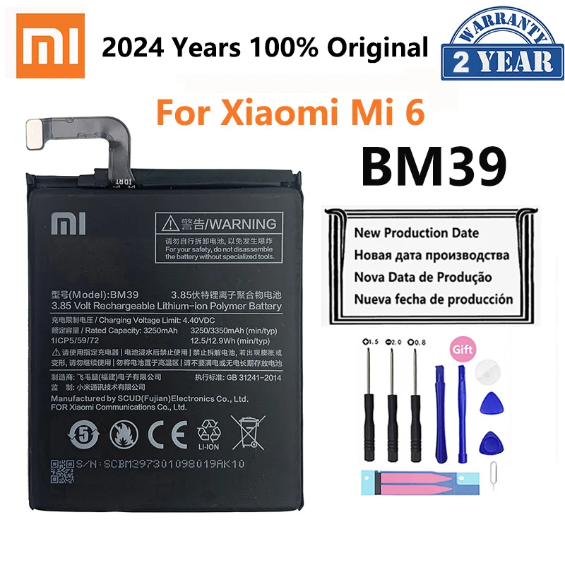 

100% Orginal Xiao mi BM39 3350mAh Battery For Xiaomi 6 Xiaomi6 Mi6 M6 High Quality Phone Replacement Batteries