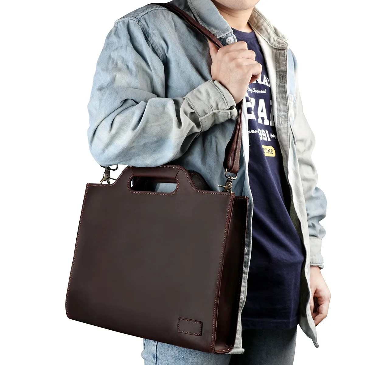 

Retro Genuine Leather men's leather shoulder bag, Crazy Horse leather file bag, top layer cowhide business briefcase