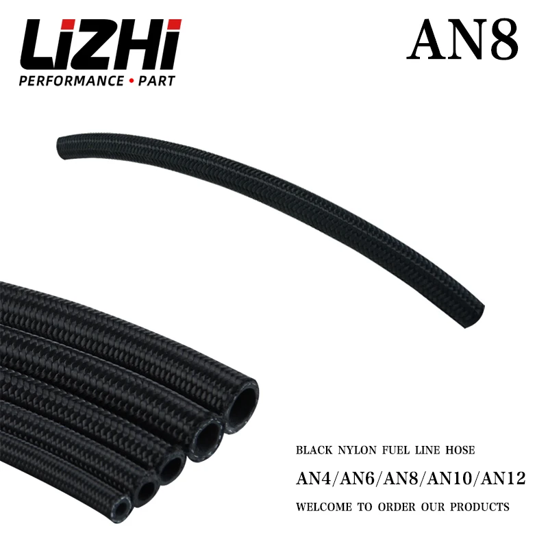 LIZHI RACING - 8 AN Pro's Lite Black  Braided Racing Hose Fuel Oil Line  350 PSI 0.3M LZ7313-1