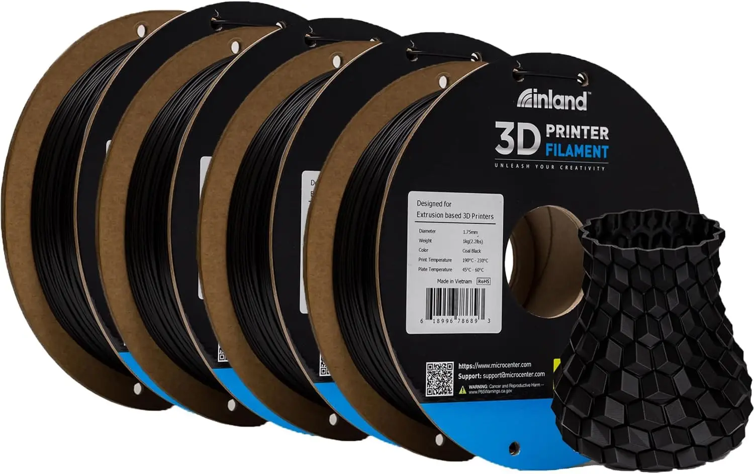 

1.75mm PLA Filament Bundle, 4KG for FDM 3D Printers, Dimensional Accuracy +/-0.02mm, Coal Black (4 Pack)
