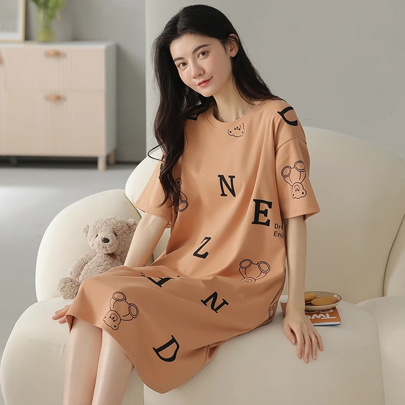 Plus Size Cotton Women Nightgowns M-2XL Short Sleeves Sleepshirt Casual Nightdress Cartoon Sleepwear Woman Leisure Lingerie