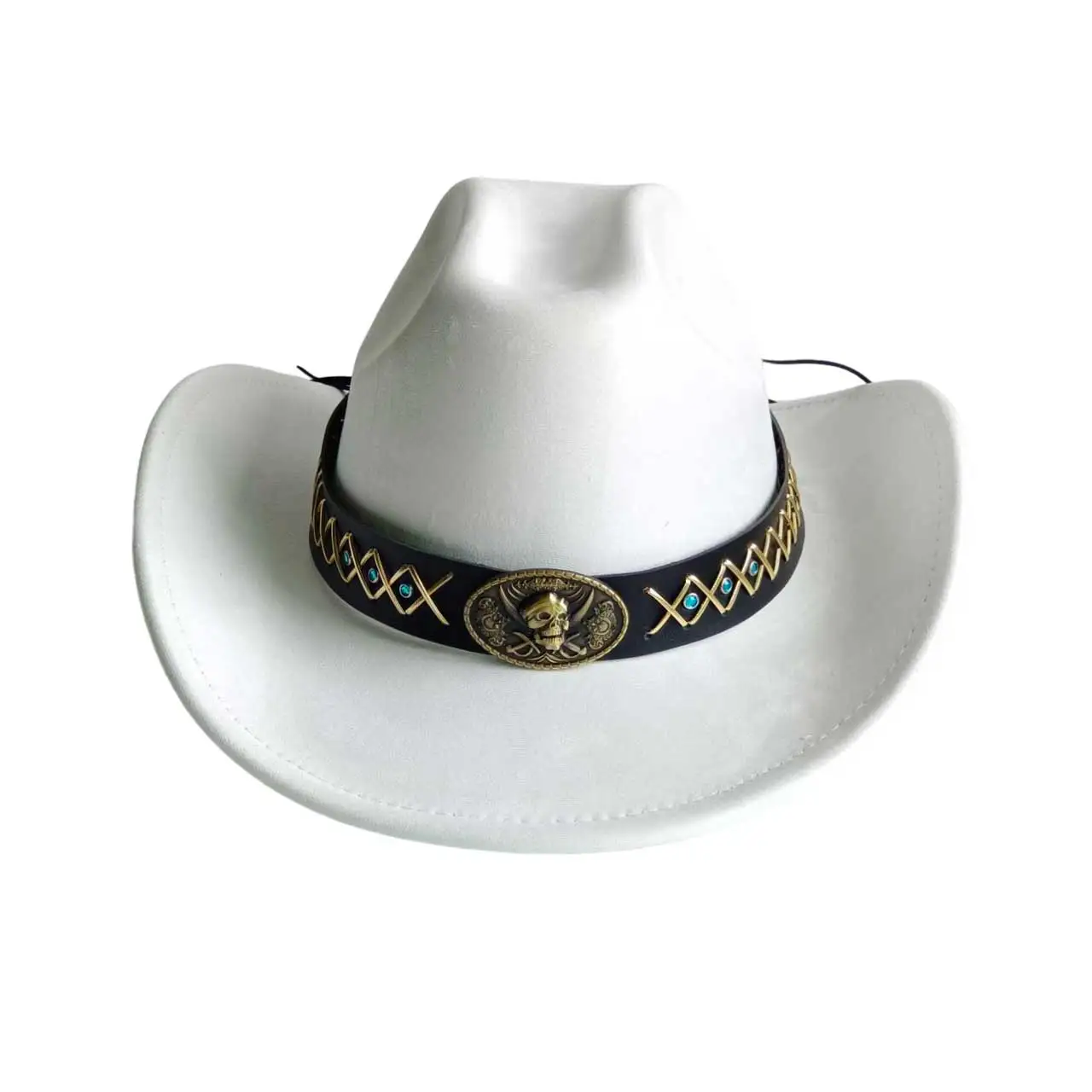 Kapelusz kowbojski zamszowy w stylu western, wegański, z metalowymi ozdobami w kształcie czaszki, kapelusz jazzowy panama, kapelusz unisex damski, kapelusz kowbojski, sombrero