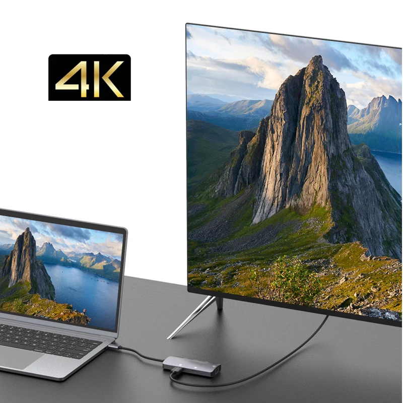 4K @ 30 Гц USB-C-концентратор Адаптер USB 3.0 Многофункциональная док-станция Разветвитель Конвертер Type-C в HDMI-совместимый адаптер Ethernet