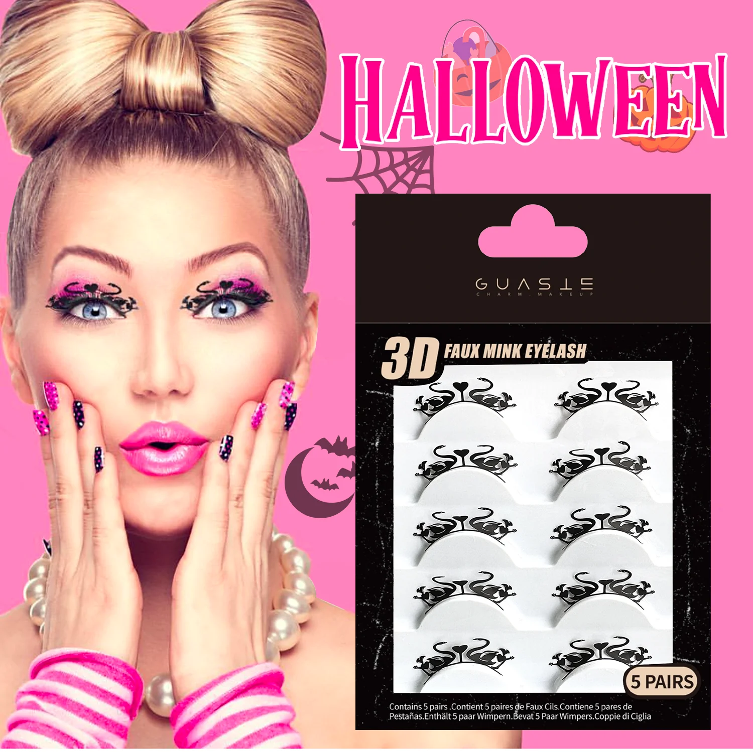 Nuova forma di ragnatela Ciglia finte fiore Striscia naturale Teschio segmentale Farfalla Ciglia finte Halloween Cosplay Trucco fai da te