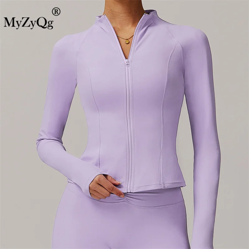 MyZyQg Women Standing Collar Zipper Long Sleeve Yoga Jacket Tight Fast Dry Outdoor Fitness Sports Coat Clothes