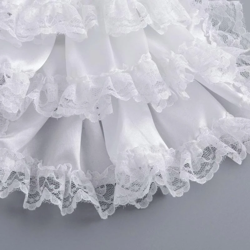 Victorian Colonial Jabot Set Ruffled Lace Necktie Collar with Wrist Cuffs Set 6XDA