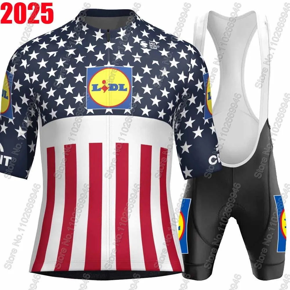 Lidl USA Team 2025 conjunto de Jersey de ciclismo kits de ropa de bicicleta de verano camisas de bicicleta de carretera traje pantalones cortos con pechera MTB Maillot