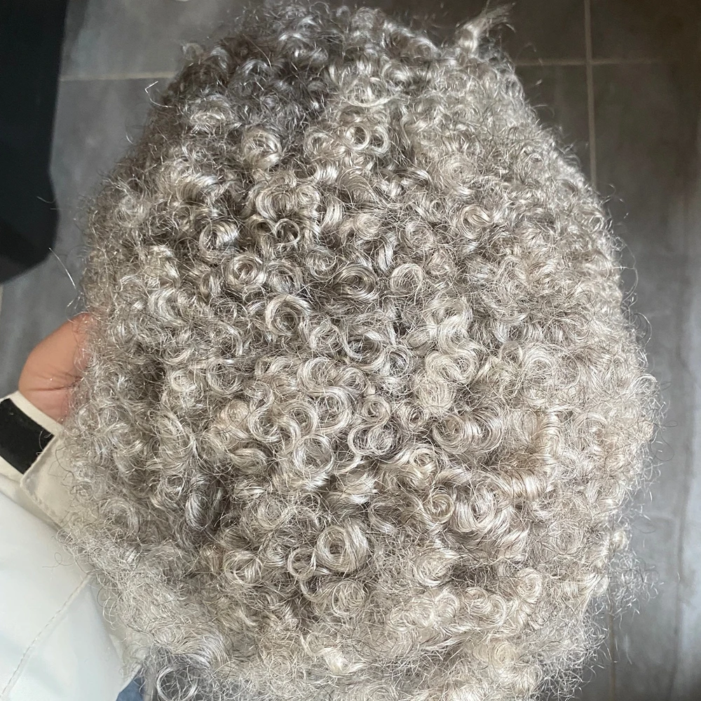 10 مللي متر شعر مستعار رمادي أفريقي للرجال السود سوبر رقيقة الجلد Vloop الهندي ريمي الشعر البشري الشعر المستعار هيربيسي استبدال شعر مستعار أفرو مجعد