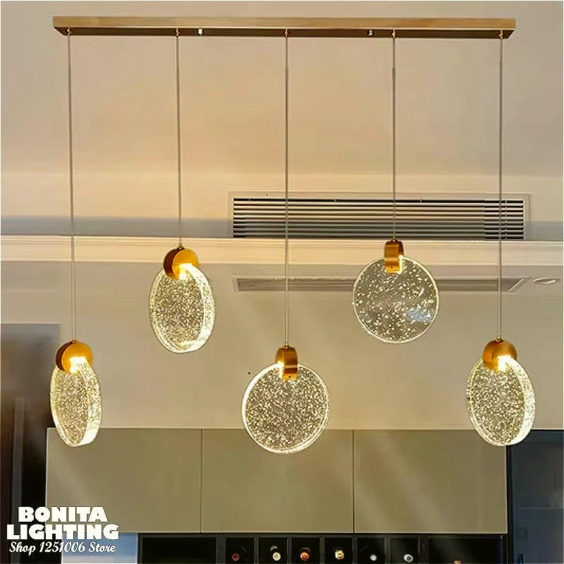 Modern Bubble Solid Crystal Led Pendant Lamp Dinning Room Bathroom Bedside Artistic Decoration Golden Round Ceiling Chandelier