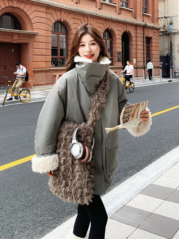 

Универсальная рабочая куртка-пальто для женщин: утепленная зимняя хлопковая куртка средней длины с воротником из искусственного меха, теплая и стильная