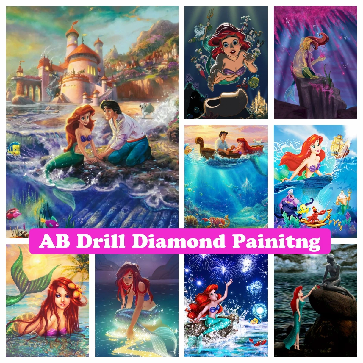 

The Little Mermaid AB Drill Diamond Painting Mosaic Disney Cartoon Princess Ariel Art Rhinestone Cross Stitch Children's Gifts