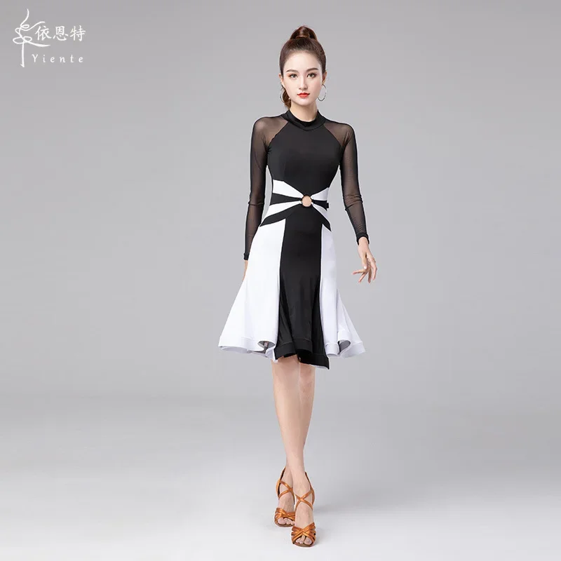 Femme mode robe de danse latine dame patchwork cha cha tango robe de danse