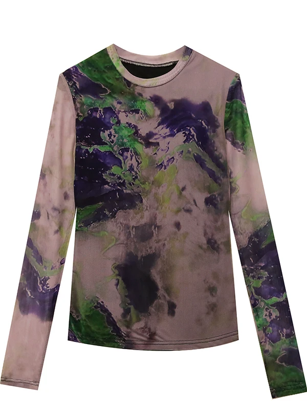 Faionable imprimé Me Base irt rond Ne Long Sve T-irt femme coupe ajustée vêtements intérieurs décontracté Sle sec rapide