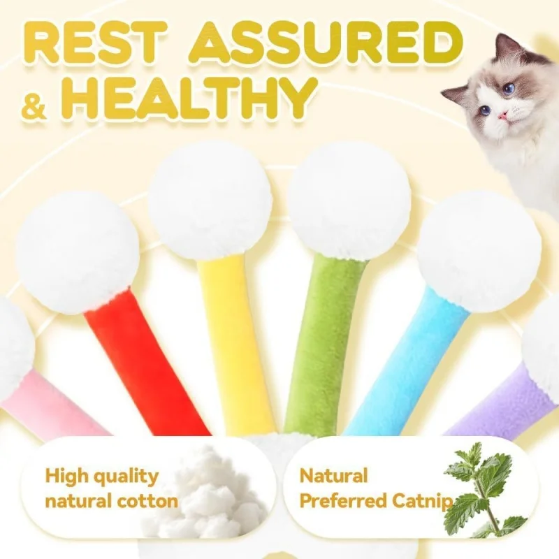 

Catnip Cat Toy Swab Kicker Sticks Soft Plush Chew Cotton Toy Durable Bite-Resistant for Indoor Cats Kittens Self-Play Hunting