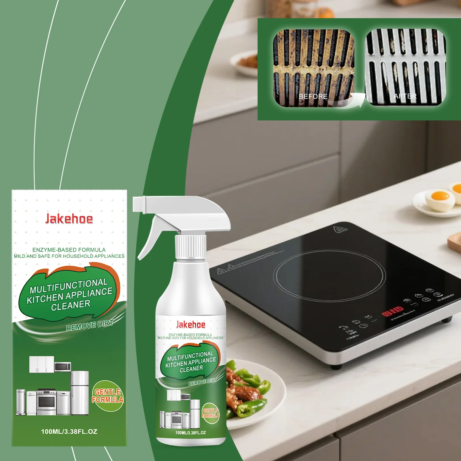 Kitchen Appliance CleanerMild formula easily removes oil stains and dirt, leaving kitchen appliances freshly clean and shiny.