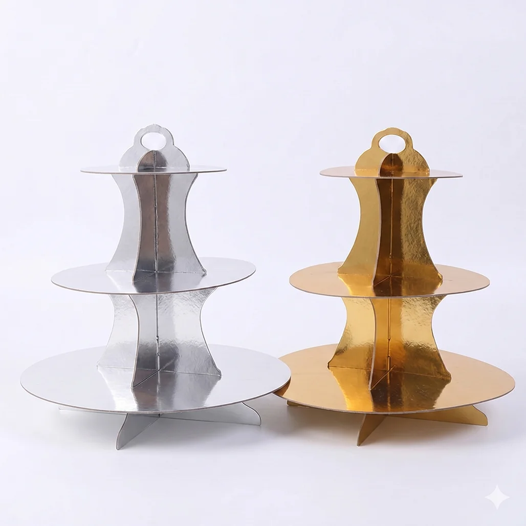 

3 Tier Cupcake Stand Gold Silver Dessert Tower Cardboard Cake Display Rack for Wedding Birthday Baby Shower Party Decorations