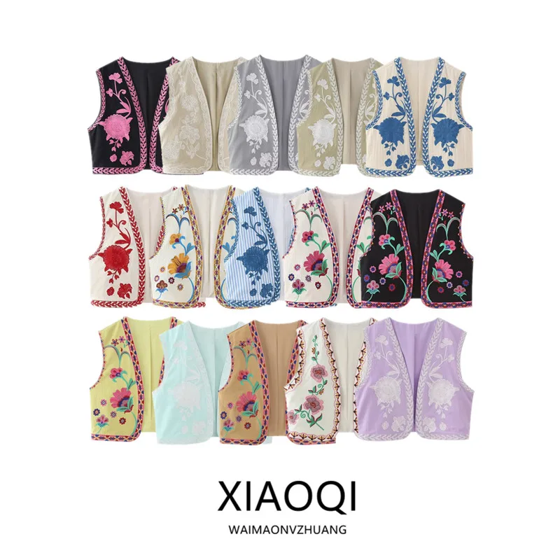 

Faionable Embroidered Open Front Vest 2023 Summer New Arrival Women's Versatile Trendy Tank Top All Match Any Bot