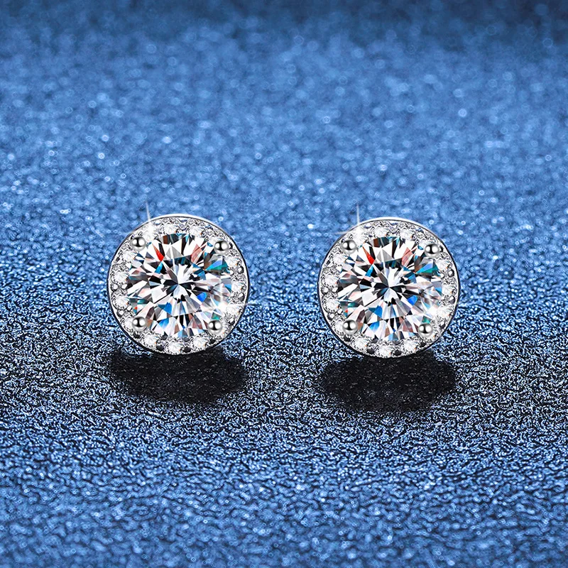 JECIRCON 1 Carat Moissanite Earrings S925 Sterling Silver No Hole Magnetic Classic Round Bag Men's and Women's Moissanite Studs