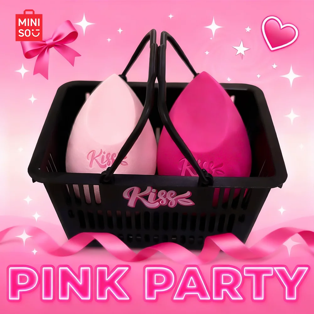 Paquete de 2 combinaciones de huevos de belleza MINIISO Pink Party Series: viene con cesta de almacenamiento para un fácil almacenamiento, uso húmedo y seco