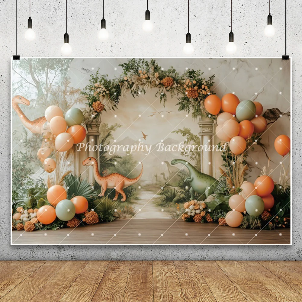 Cartoon dinosaurus achtergrond schattige dinosaurus tropische jungle kinderen verjaardag baby shower partij ballon decor fotografie achtergrond