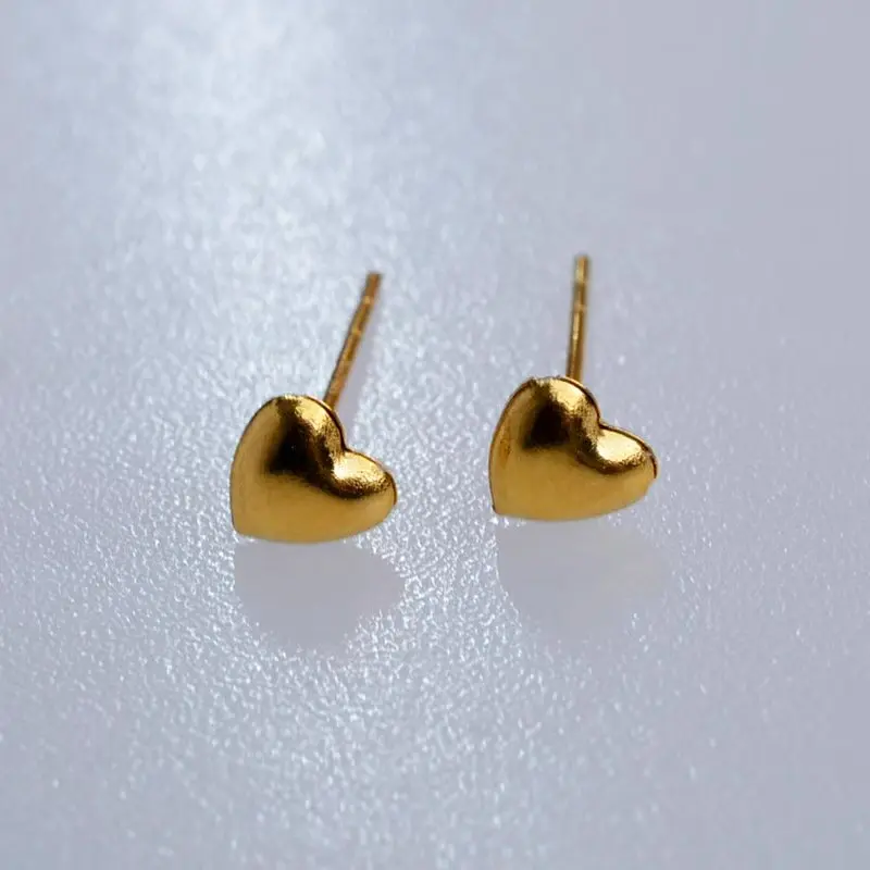 Fine Jewelry Real 18k Gold Heart Earrings women's Au750 Exquisite Gifts wedding party girl e398