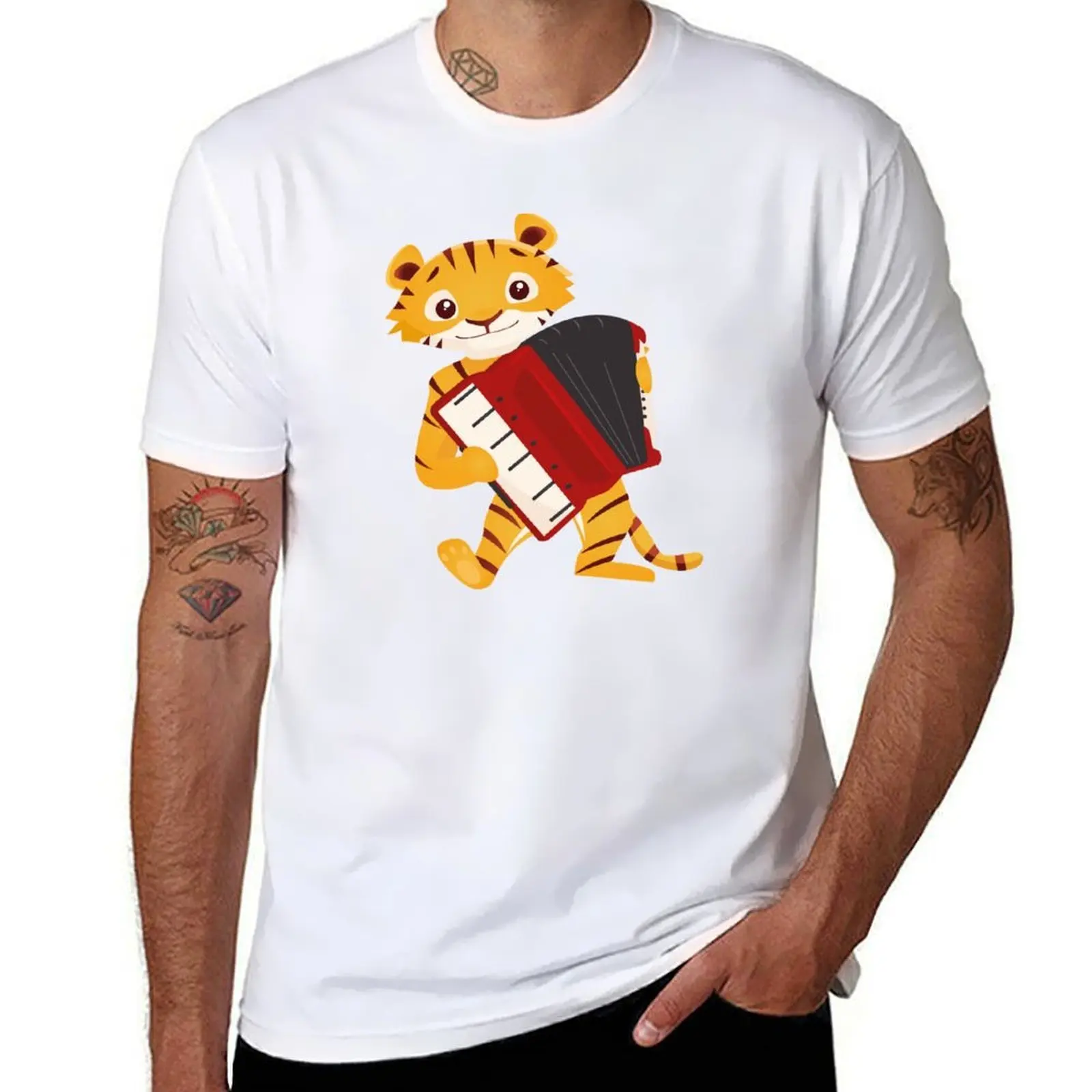 

Cartoon tiger playing music with accordion T-Shirt man t shirt graphic man graphic t shirt T-Shirt