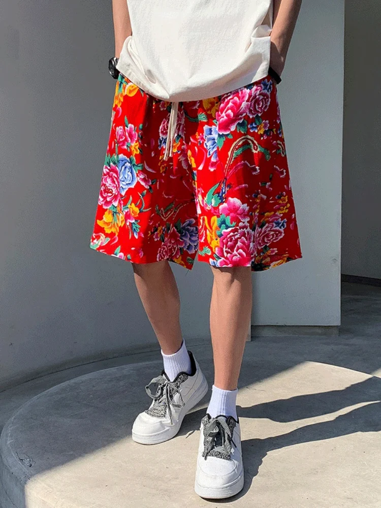 

Повседневные летние пляжные мужские шорты в стиле хип-хоп с цветочным принтом, удобные, дышащие, спортивные, со средней талией, прямые брюки