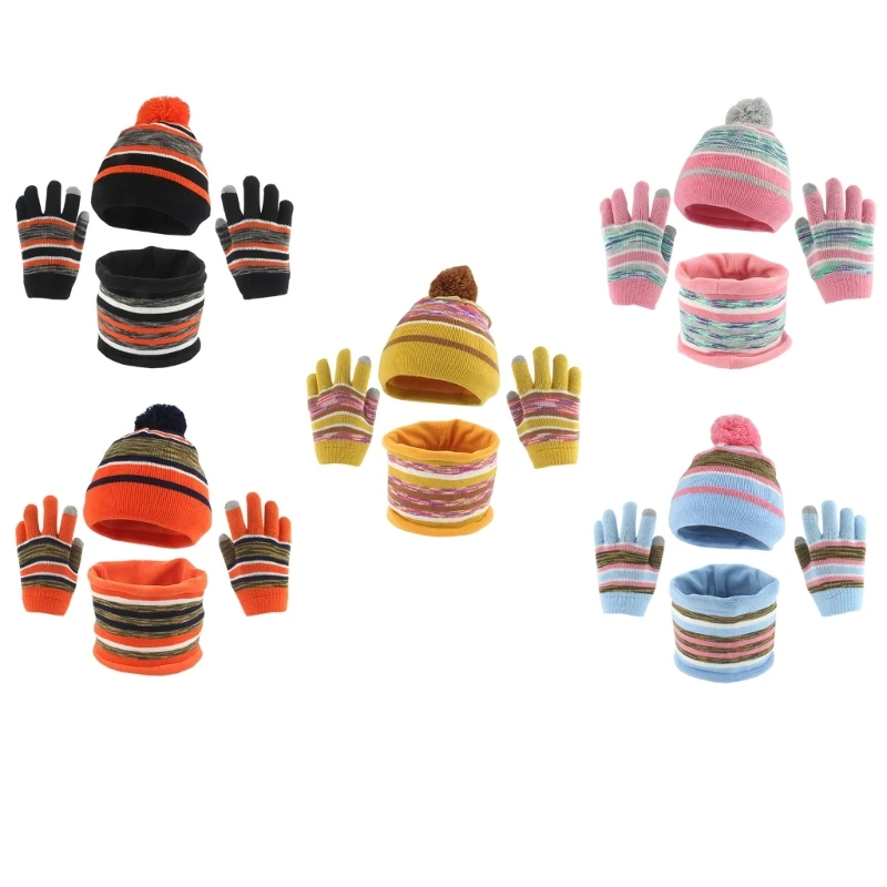 

Knitted Scarf Hat Gloves Set for Kids Outdoor Sports Knitted Hat Thickened Headgear Hat for Winter Sports