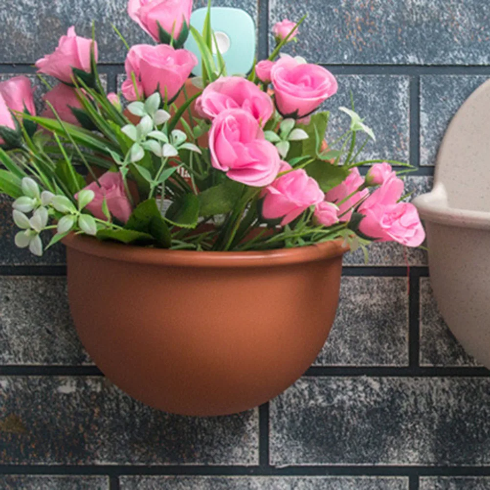 

2pcs Resin Flower Pots Wall Hanging Planter Pot Leak Proof Drainage Lightweight Durable Indoor Outdoor Wall Mount Semicircle