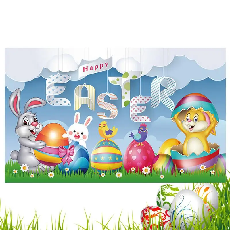 Happy Easter Backdrop 180x110cm Spring Easter Photography Banner Cloth With Bunny And Eggs Pattern Easter Photo Background