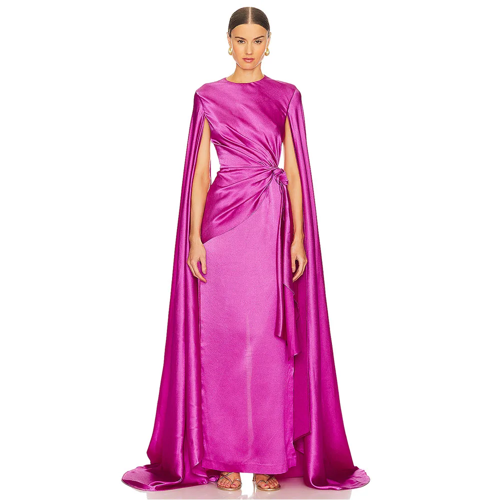 Vestido de noche rosa con cuello redondo, vestido de noche plisado con escote en V para boda, vestido Formal de fiesta, vestido largo hasta el suelo sencillo saudí