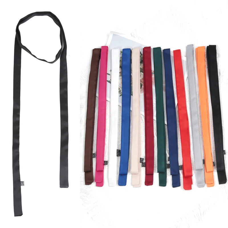 

160cm X 2.5cm Women Long Solid Color Skinny Silk-Like Scarf Tie Anti-Wrinkle Carves Wraps Satin Ribbons Headbands Neckerchief