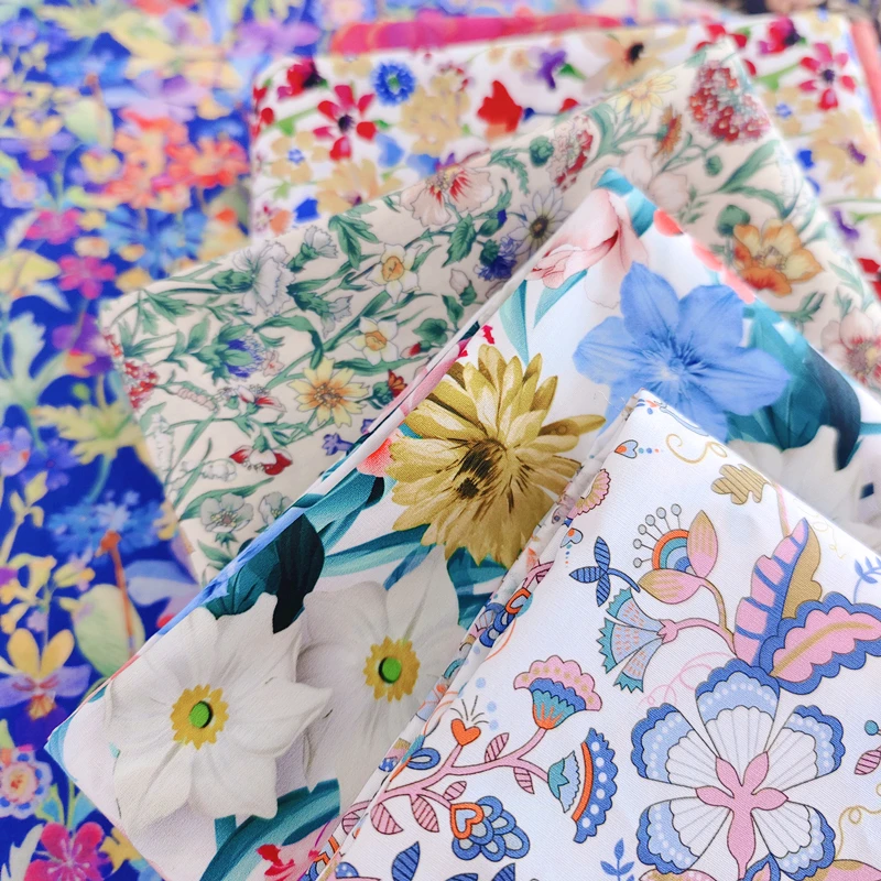 Pure Cotton Floral Printed Cloth, High Quality, Small Flower, Floral, Digital Plain, Dress Style, Shirt Lining Fabric, 140x50cm