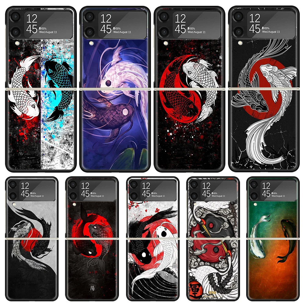 Japan Koi Fish Yin Yang Art Phone Case For Samsung Galaxy Z Flip3 Flip4 Flip5 Flip6 PC Shell For Z Flip 3 4 5 6 Hard Folding Art