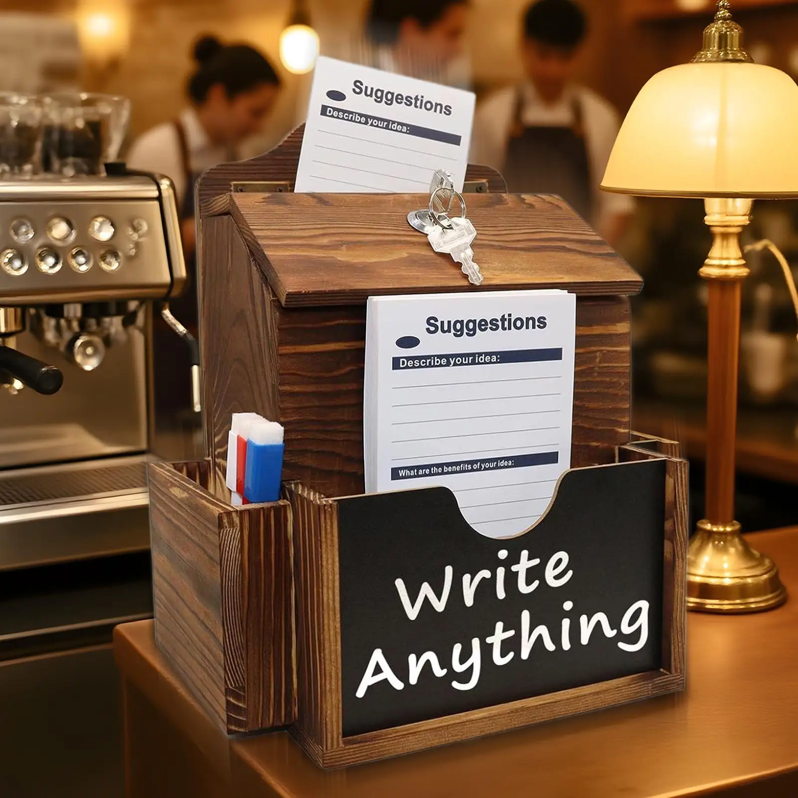 Boîte à suggestions avec fente, boîte à don, boîte aux lettres verrouillable en bois avec 2 emplacements pour enseignant, bureau, ferme, Restaurant, église, mariage