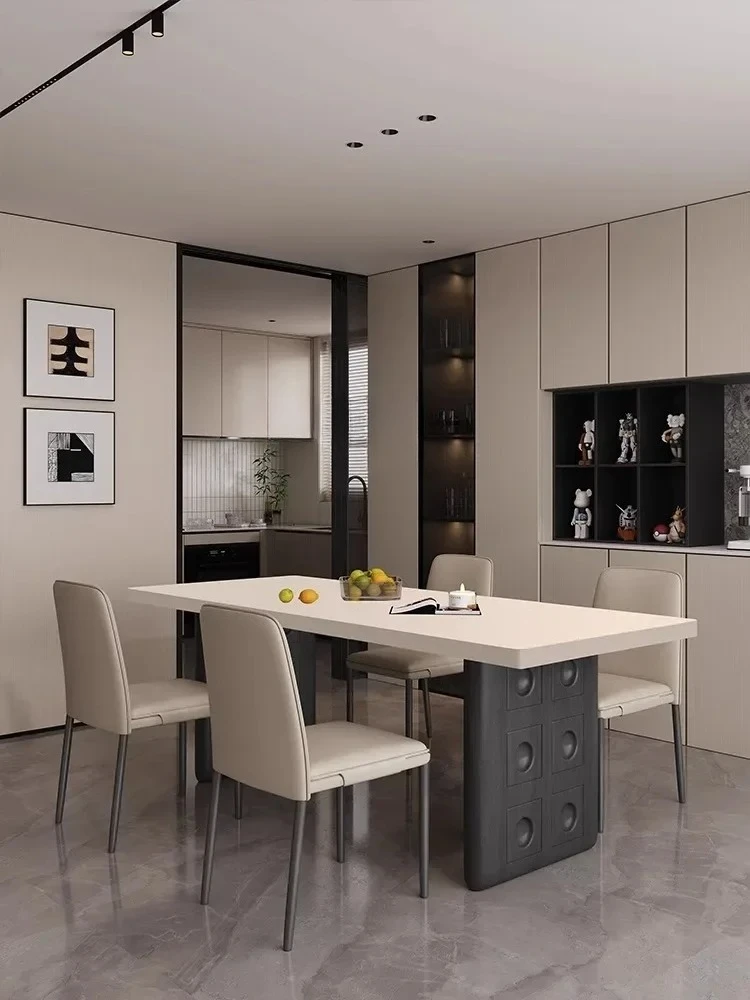 Tavolo da pranzo in lamiera di pietra Stile silenzioso Supporto completo Tavolo sospeso inferiore ispessito Casa rettangolare in legno massello