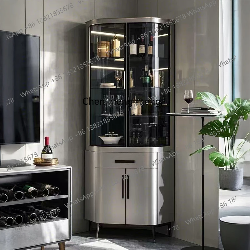 خزانة زاوية من الخشب الصلب الإيطالي، خزانة مشروبات زجاجية بسيطة وحديثة، خزانة زاوية فاخرة لتخزين غرفة المعيشة