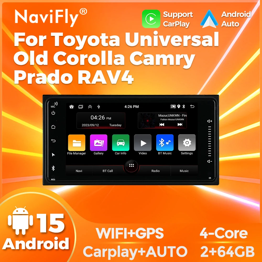 

Navifly Android 15 car multimedia radio suitable for Toyota General Motors old Corolla Camry Prado Rav4 Rav-4 WiFi Carplay+auto