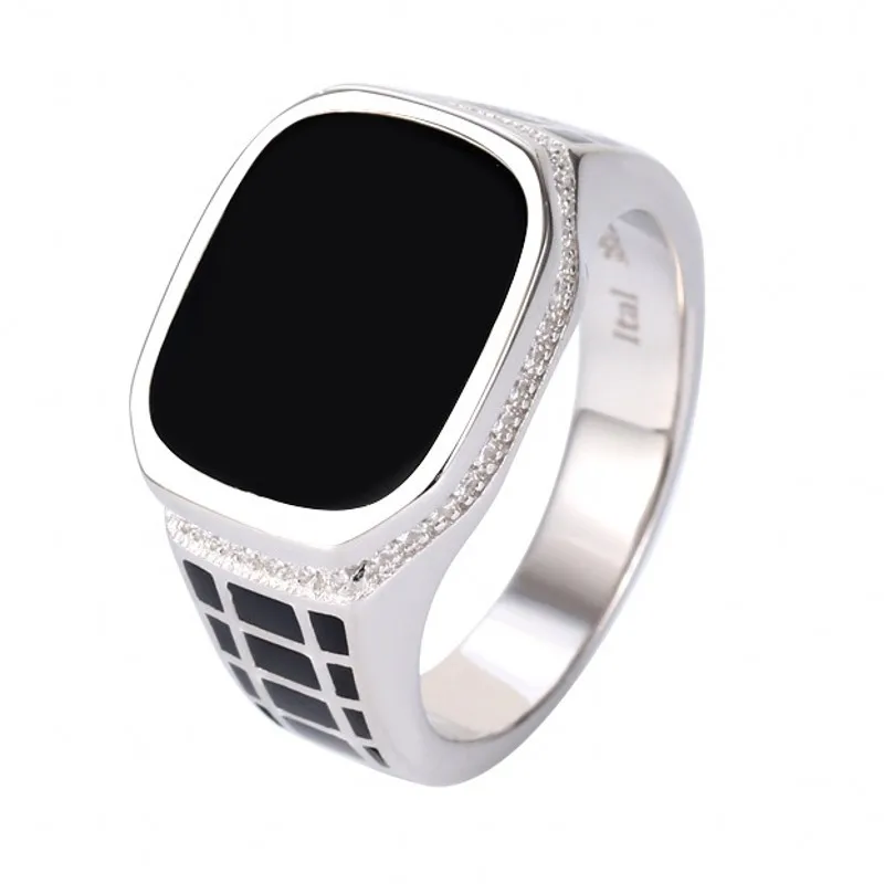 BOCAI New Solid Pure 100% S925 Silver Retro Craft Simple Trend Inlaid Black Agate Men\'s Ring Fashion Jewelry Accessories