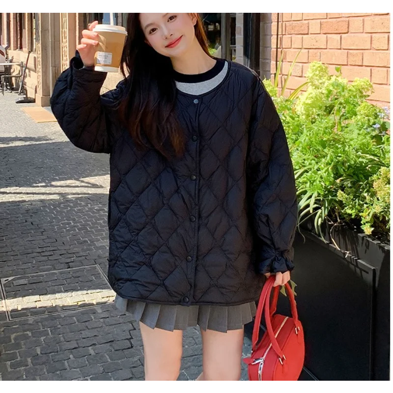 Piumino di media lunghezza 2025 Nuovo arrivo invernale Cappotto caldo casual da pendolare con motivo a diamanti ispessito oversize alla moda