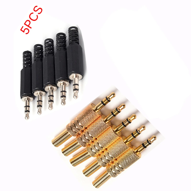 1/5pcs Black Plastic Pure Copper Conductor Housing Audio Jack Plug Headphone Stereo 3.5mm Male Adapter