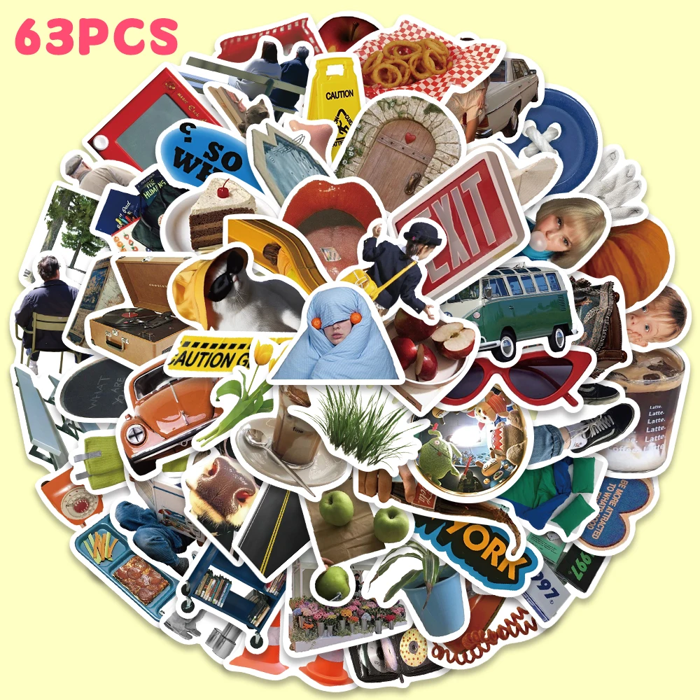 63pcs Fashion Ins Style Sticker For Phone Diary Laptop Luggage Backpack Magazine Guitar Skateboard Envelope Label Decal Sticker