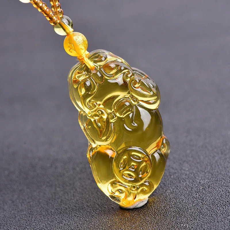 Yellow Natural Crystal Pendants Carved Cicada Sweater Chain Ping buckle Necklace for Women fox pixiu necklace Fashion Jewelry