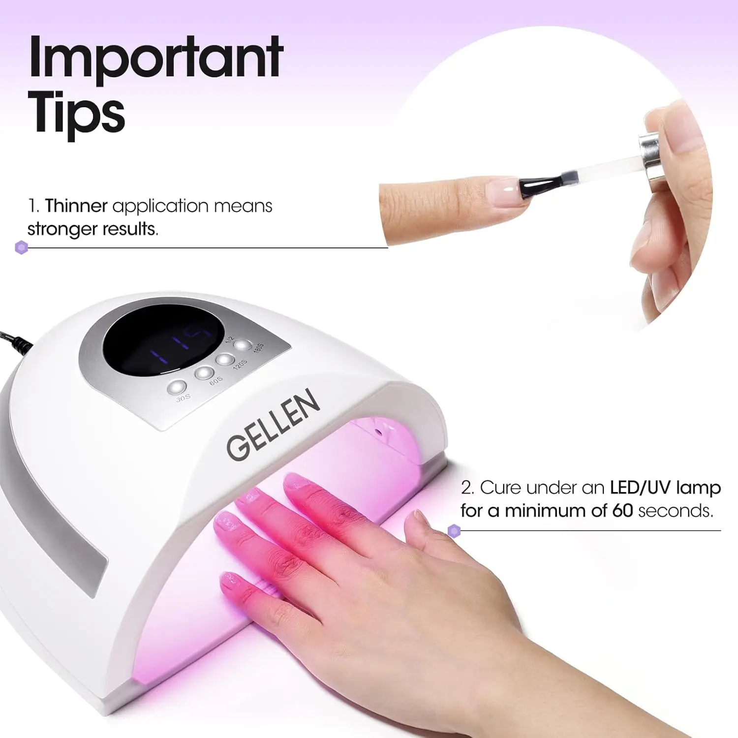 Gellen Nail Gel Base Coat Enamel Top & Growth No Wipe Polish 2 Pcs 18ml Superior Soak Off Set Lasting Ultra Glossy Topgel