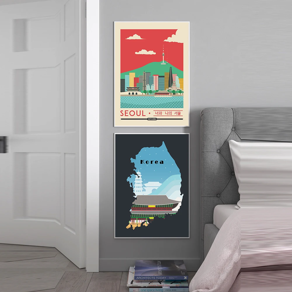 قماش اللوحة الشمال جدار صور المشارك وطباعة الكرتون غرف معيشة ديكور المنزل مدينة سيول كوريا الجنوبية جولة السفر المشهد #3