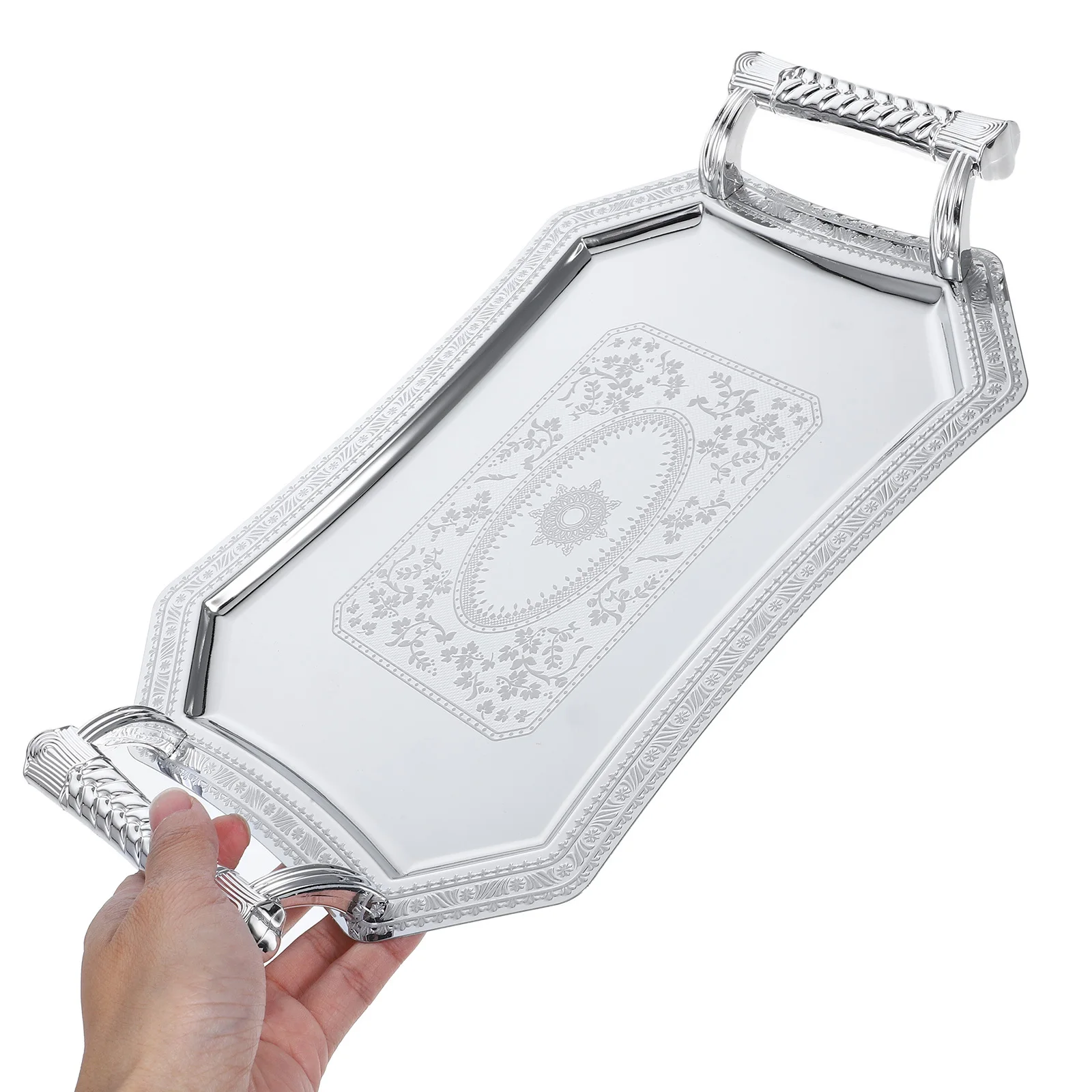 Rectangular Stainless Steel Serving Tray Metal Fruit Snack Tea Dish Elegant Large Capacity Stainless Steel Serving Tray